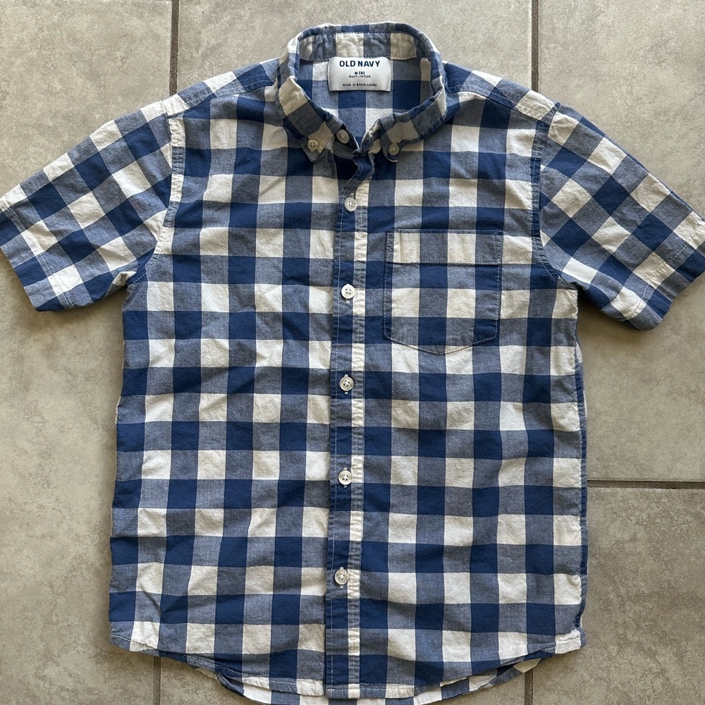 Old Navy Kids Blue and White Plaid Shirt - Size M / 8